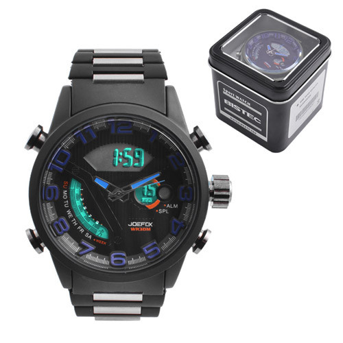 Годинники наручні QUAMER 1512-Box, браслет під карбон, dual time з подарунковою коробкою, фото 1