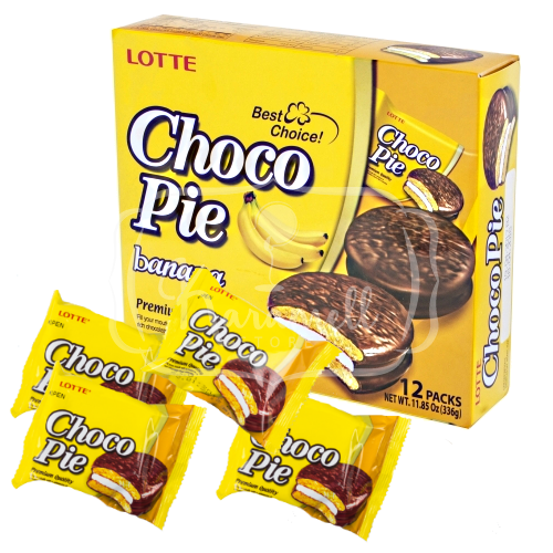 Печенье (Пирожное) шоколадное Choco Pie LOTTE Чоко пай Банан (12шт) 336г Ю.Корея - фото 3 - id-p1391660780