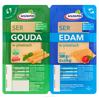 Сыр в пластинках Gouda + Edam Mlekpol 500г (2 х 250 г) Польша