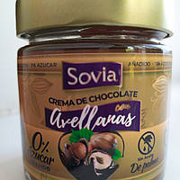 Шоколадний крем (паста) з фундуком 0% цукру, без глютену і пальмової олії Sovia 200г Іспанія