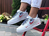 Кросівки жіночі Nike Air Force 1 шкіряні Білий Червоний Темно-синій, фото 3