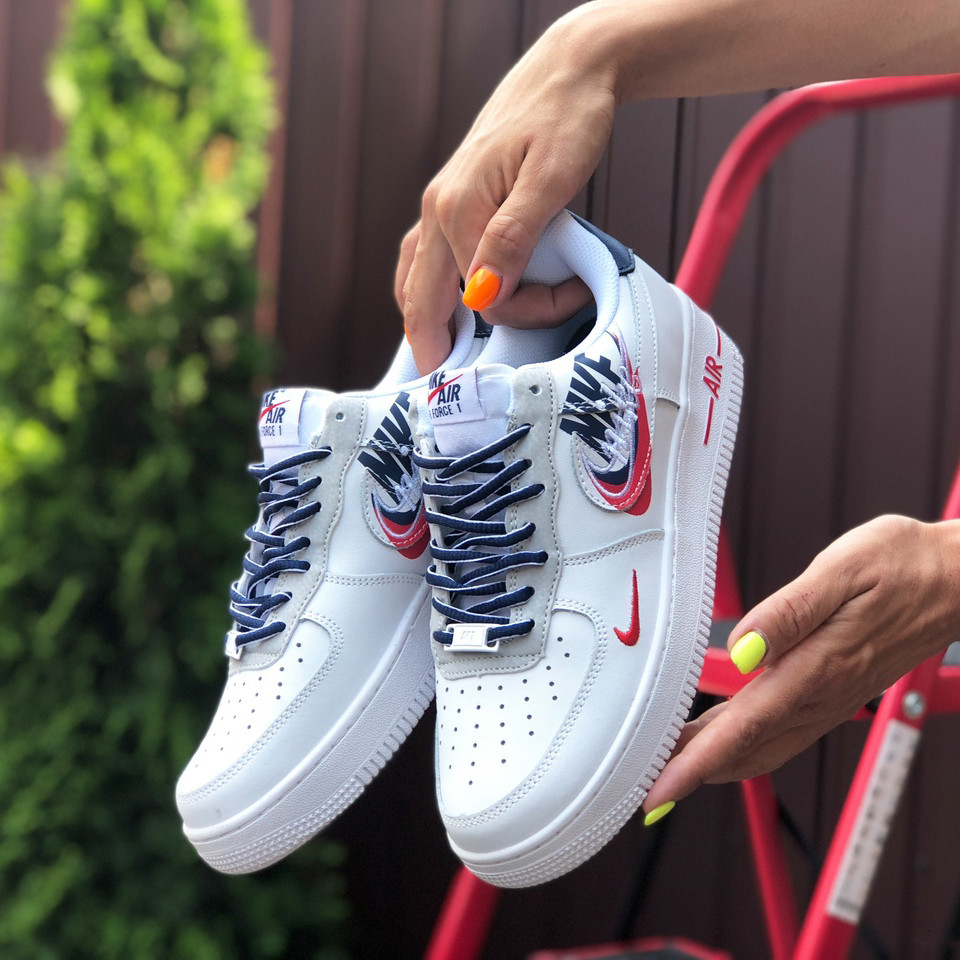 Кросівки жіночі Nike Air Force 1 шкіряні Білий Червоний Темно-синій