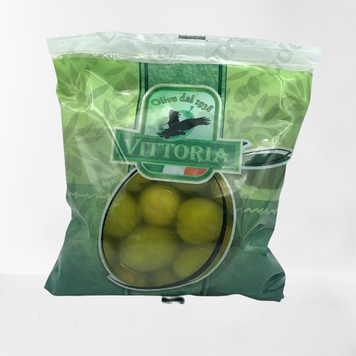 Оливки зелені VITTORIA Verdi Dolci Giganti ПАКЕТ, 250г нетто, 450г брутто 20шт/ящ