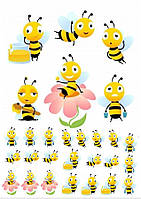 Вафельная картинка Пчелки | Съедобные картинки Пчелы | Бджілки картинки різні Формат А4