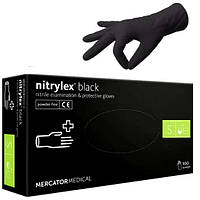 Рукавички нітрилові неопудрені чорні, медичні рукавички, BLACK 100 шт Размер S!