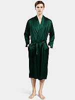 Халат шелковый мужской зеленый атласный длинный (размер S - XXXL 42-56)