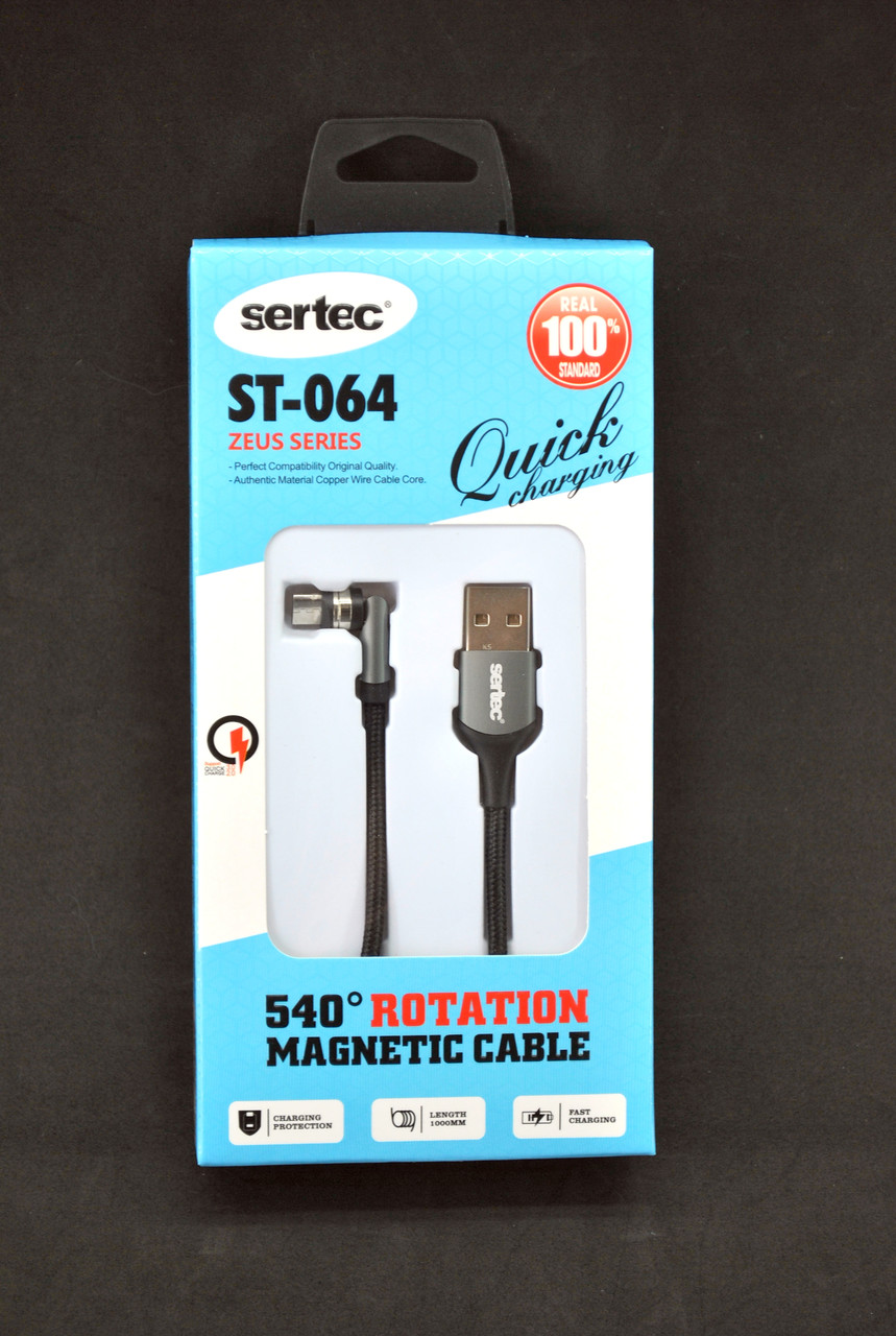 Кабель Usb Micro USB Sertec ST-064 2.4A 1m (круглий, Magnetic) Black / grey
