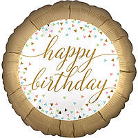 Фольгированный шарик Anagram 18"(45 см) Круг "Happy Birthday" Пастель конфетти