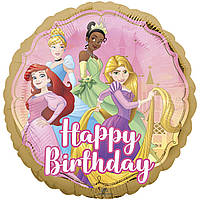 Фольгированный шарик Anagram 18"(45 см) Круг "Happy Birthday" принцессы