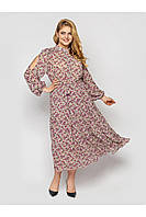 Женское нежное нарядно-повседневное шифоновое длинное платье с рукавом больших размеров