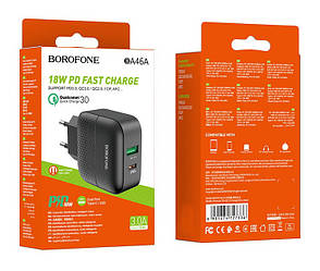 Зарядний пристрій (швидка зарядка) для телефону Borofone BA46A USB/Type-C Quick Charge 18 Вт Чорний, фото 4