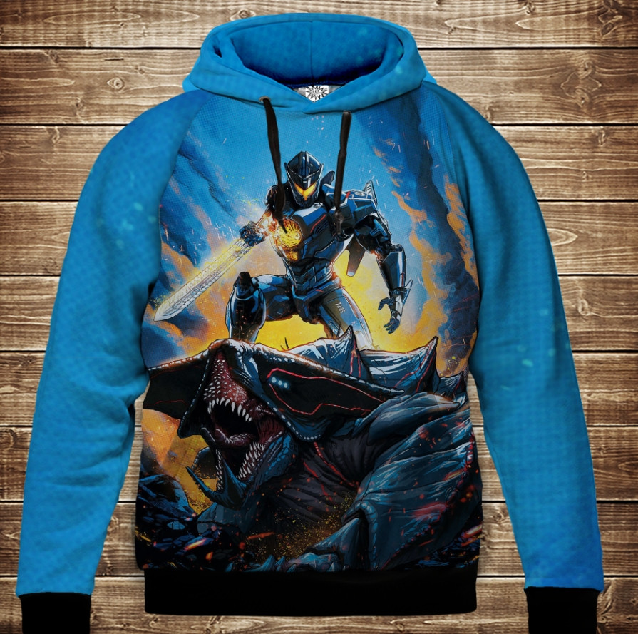 Толстівка з 3D принтом: Тихоокеанський Рубіж Єгер проти Кодзю. Дитячі і дорослі розміри. ВСІ Розміри, фото 1