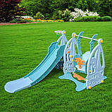 Гірка з гойдалкою Bambi WM19016-4 та баскетбольним кільцем | Гірка з гойдалкою музика та світло Блакитна (ВІДЕООБЗОР), фото 2