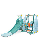 Гірка з гойдалкою Bambi WM19016-4 та баскетбольним кільцем | Гірка з гойдалкою музика та світло Блакитна (ВІДЕООБЗОР), фото 3