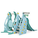 Гірка з гойдалкою Bambi WM19016-4 та баскетбольним кільцем | Гірка з гойдалкою музика та світло Блакитна (ВІДЕООБЗОР), фото 4