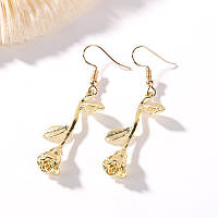 Сережки висюльки висячі біжутерія жіночі "Рожа Romantic" Рожеве золото