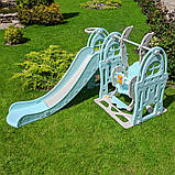 Гірка з гойдалкою Bambi WM19017-4-2 та баскетбольним кільцем | Гірка з качалкою музика та світло Сіро-блакитна, фото 2