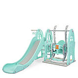 Гірка з гойдалкою Bambi WM19017-4-2 та баскетбольним кільцем | Гірка з качалкою музика та світло Сіро-блакитна, фото 3