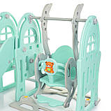 Гірка з гойдалкою Bambi WM19017-4-2 та баскетбольним кільцем | Гірка з качалкою музика та світло Сіро-блакитна, фото 4