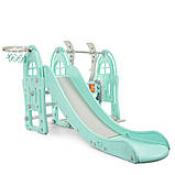 Гірка з гойдалкою Bambi WM19017-4-2 та баскетбольним кільцем | Гірка з качалкою музика та світло Сіро-блакитна, фото 5