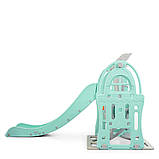 Гірка з гойдалкою Bambi WM19017-4-2 та баскетбольним кільцем | Гірка з качалкою музика та світло Сіро-блакитна, фото 8