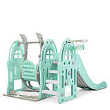 Гірка з гойдалкою Bambi WM19017-4-2 та баскетбольним кільцем | Гірка з качалкою музика та світло Сіро-блакитна, фото 9