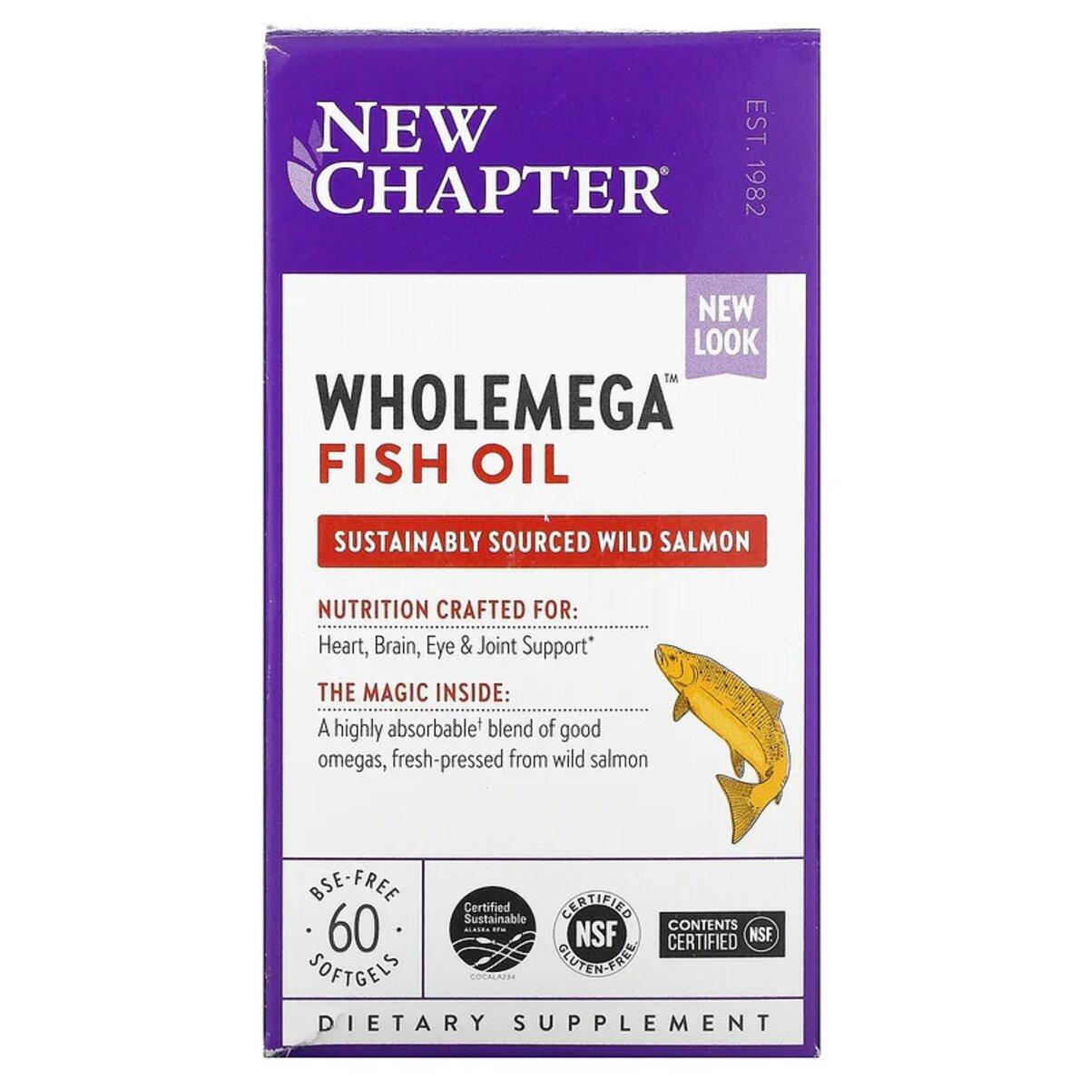 Жир Аляскинского Лосося 1000мг, Wholemega, Alaskan Salmon Oil, New Chapter, 60 желатинових капсул