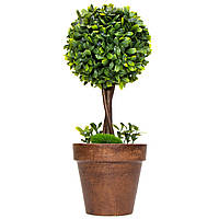 Декоративна штучна рослина дерево, Самшит, зелений, 20 см, пластик (960323)