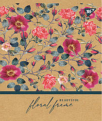 Зошит для записів А5 / 18 лін. YES "Floral frame" крафт, білила, 10 шт / уп.