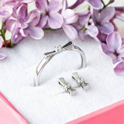 Комплект срібний бантики сережки пусети і кільце