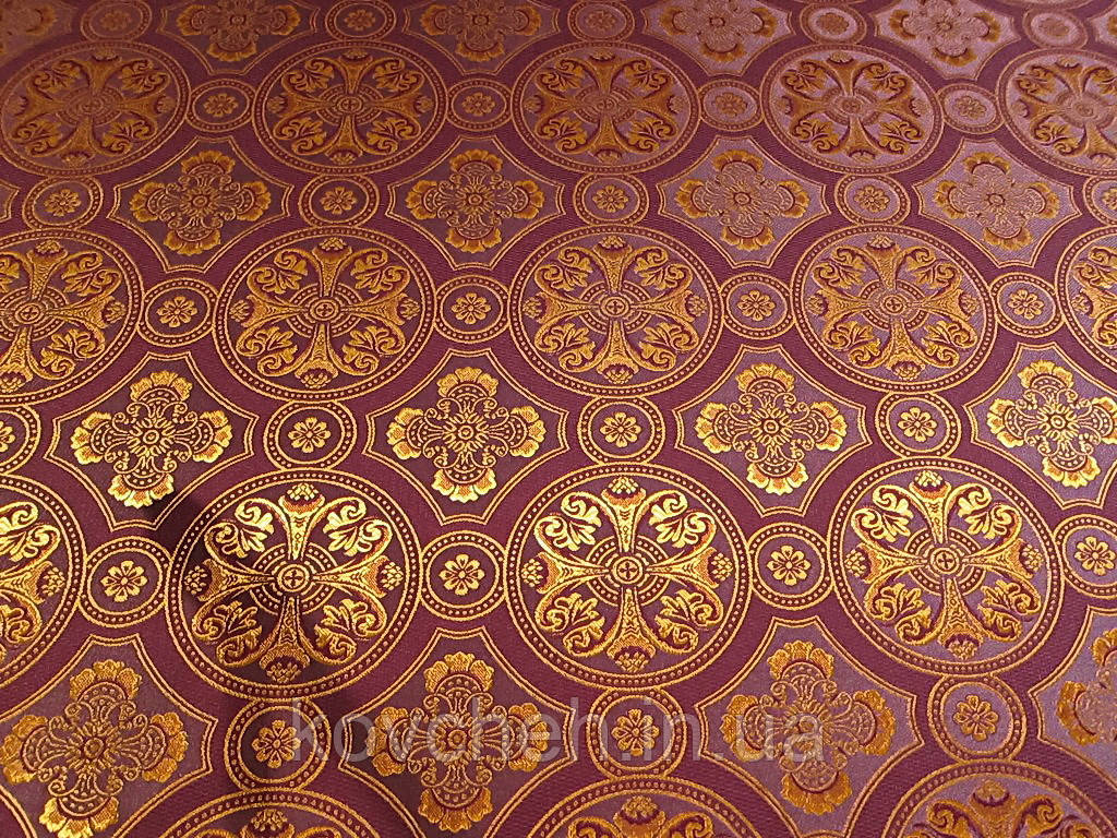 Шовкова церковна тканина Візантія фіолетова з золотом