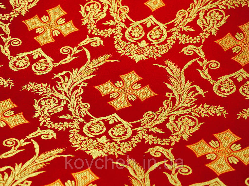 Шелковая церковная ткань Колоссия красная с золотом