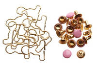 Мини пряжки для кукольной одежды, набор 5 шт. золото с розовыми кнопками