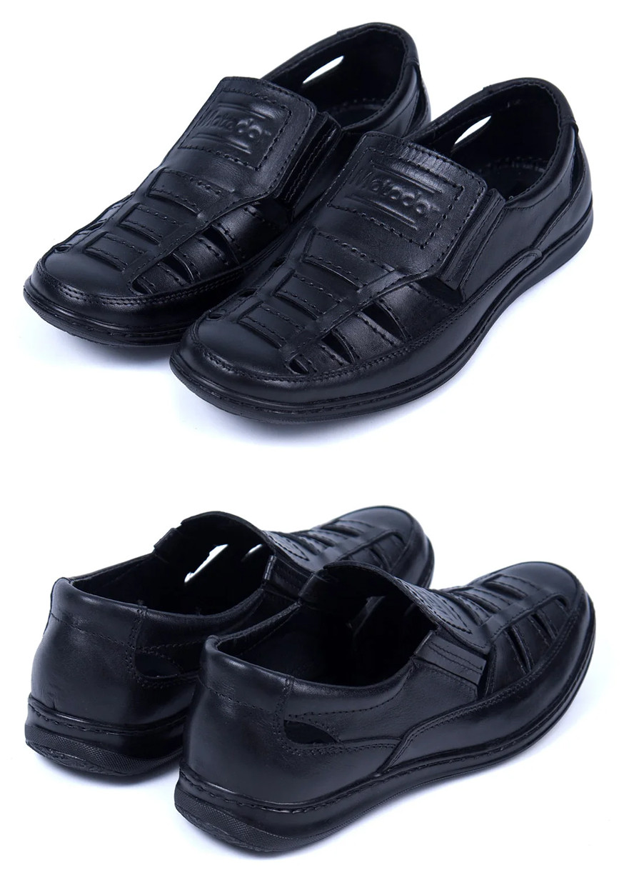 Чоловічі шкіряні літні туфлі Matador Black, чоловічі чорні мокасини чорні повсякденні. Чоловіче взуття