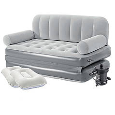Надувний диван Bestway 75073-2, 188 х 152 х 64 см, з електричним насосом і подушками. Флокований диван