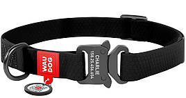 Нашийник Waudog 34-49 см 25 мм з водовідштовхувального матеріалу пряжка метал чорний для собак