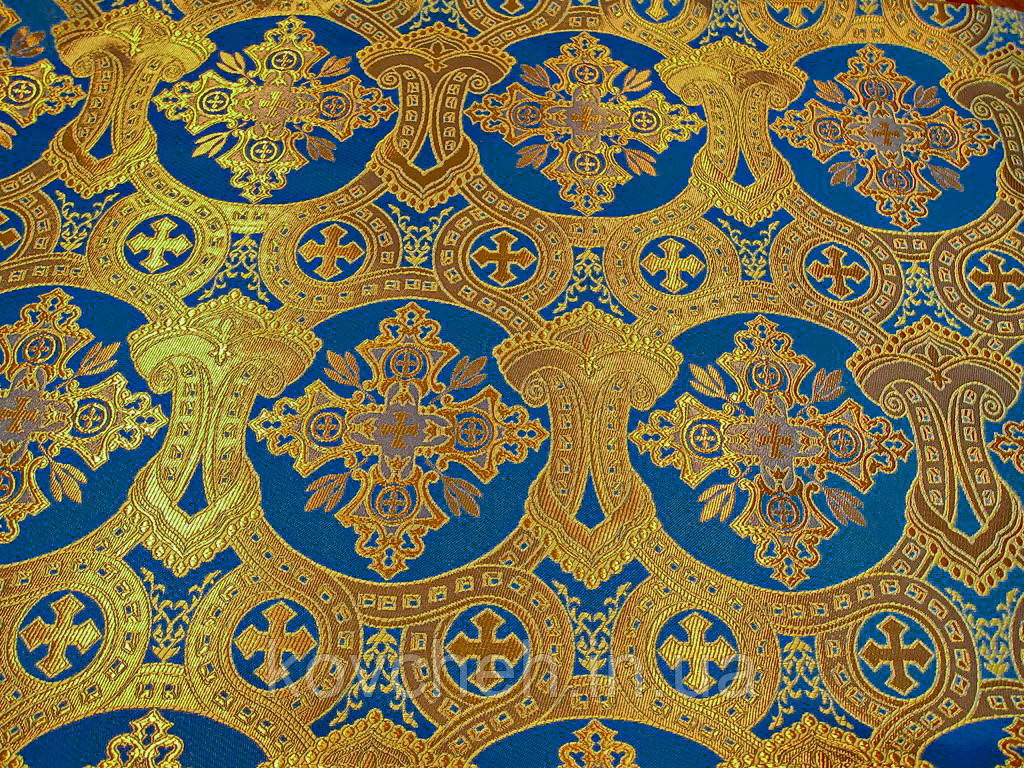 Шовкова церковна тканина Корона синя