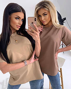 Жіноча базова однотонна футболка бавовняна /Футболка бежева /Жіноча футболка з короткими рукавами /