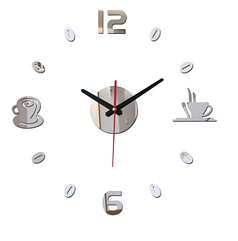 Годинники настінні пластикові "чашки на блюдця зерна кави" до 60см, годинник наклейки акрилові