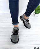 Жіночі комбіновані кросівки шкіряні замшеві сірі на рифленої підошві Осінні весняні Розміри 36, фото 6