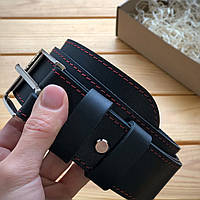 Шкіряний ремінь прошитий 3,8 см чорний