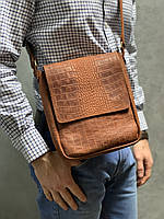 Мужская кожаная сумка JOSHUA коньячная (коричневая)