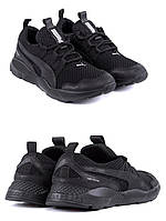 Мужские летние кроссовки сетка Puma (Пума) Runner Black, мужские туфли текстильные, кеды черные, мужская обувь