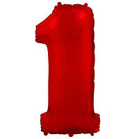 Фольгированный шар цифра красная "1" 40 "Flexmetal упаковка
