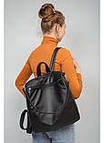 Місткий жіночий чорний рюкзак-сумка повсякденний, міський з екошкіри, фото 3