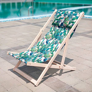Шезлонг складаний для пляжу і басейну Зелені Кактуси/Шезлонг розкладний дерев'яний/Шезлонг пляжний лежак