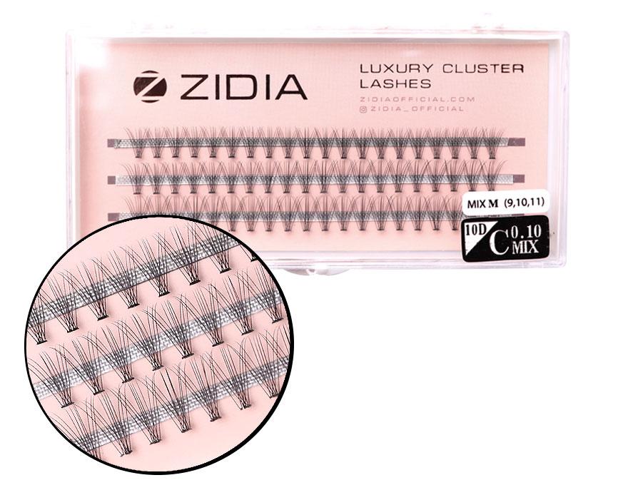 Вії накладні пучкові Zidia Cluster Lashes 10D C 0.10 Mix M (3 лєнти, розмір 9/10/11 мм)