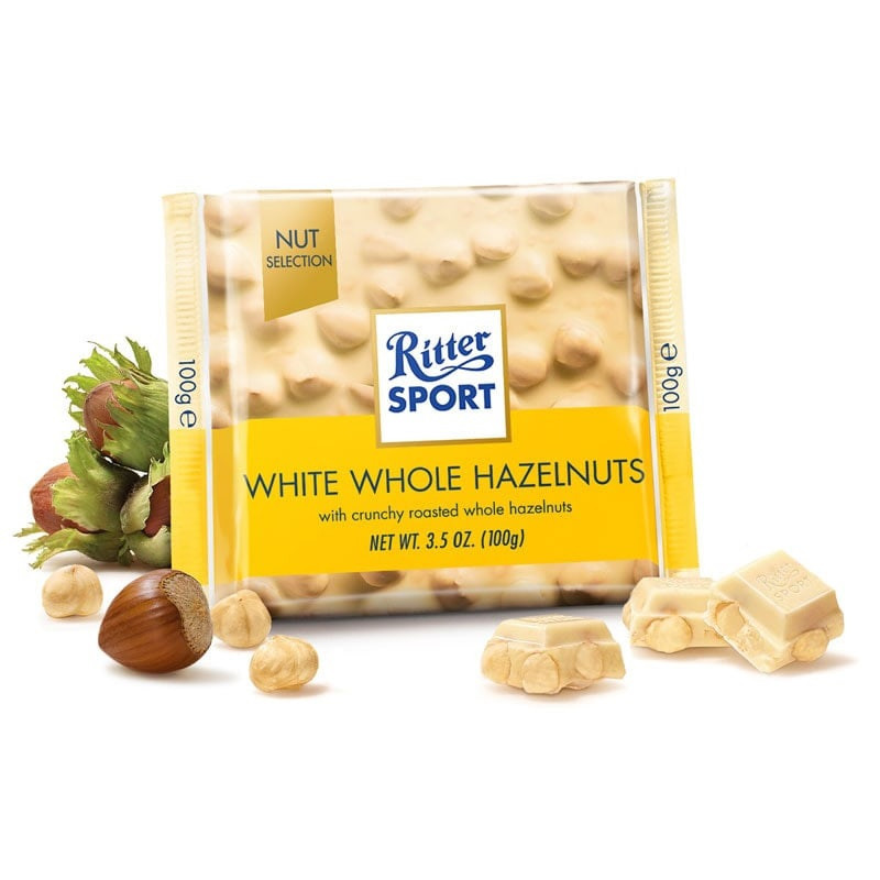 Шоколад Белый Ritter Sport с цельным фундуком и кранчами White Whole Hazelnut with Crunchy 100 г Германия - фото 2 - id-p1006777993