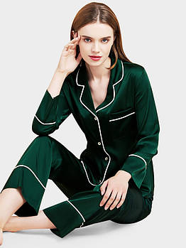 Шовкова жіноча піжама зелений смарагд шовковий костюм в піжамному стилі (розмір XS S M L XL XXL 40 42 44 46 48 50 52)