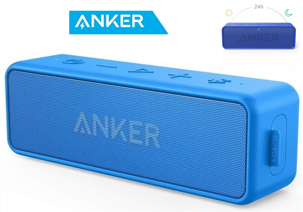 Колонка ANKER SOUNDCORE 2 (12W, BT5.0, IPX7, 5200mAh, AUX, 24 часа), Blue